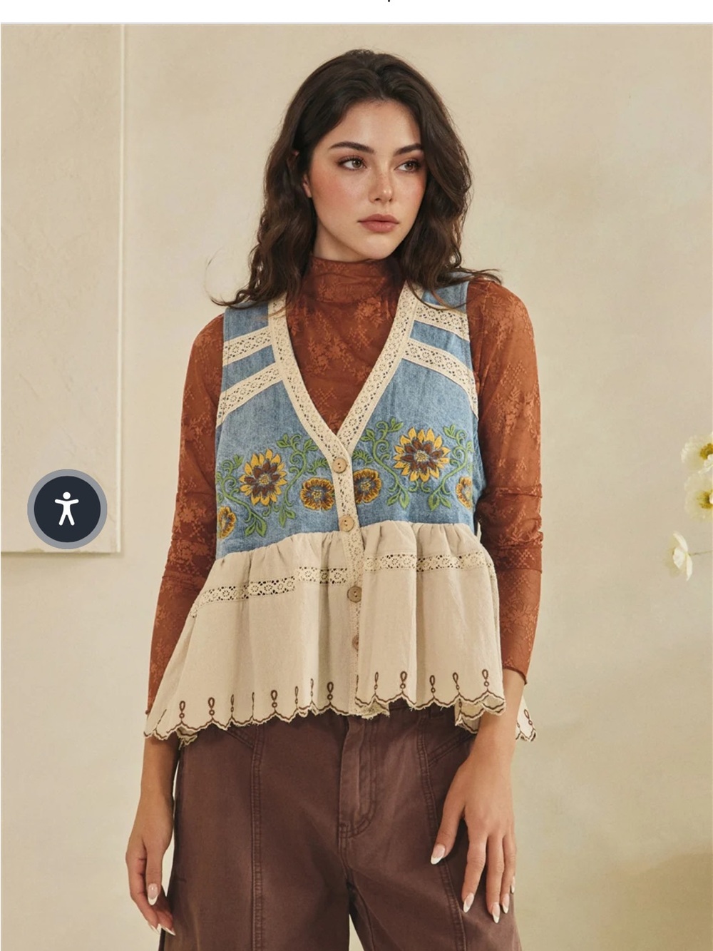 Oli & Hali Sunflower Embroidered Peplum Vest